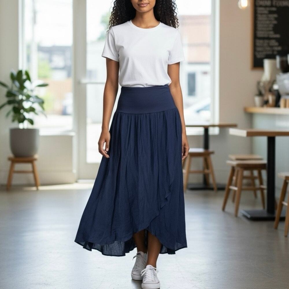 Nwt Blue High Low Overlapping Center Split Wide W… - image 1